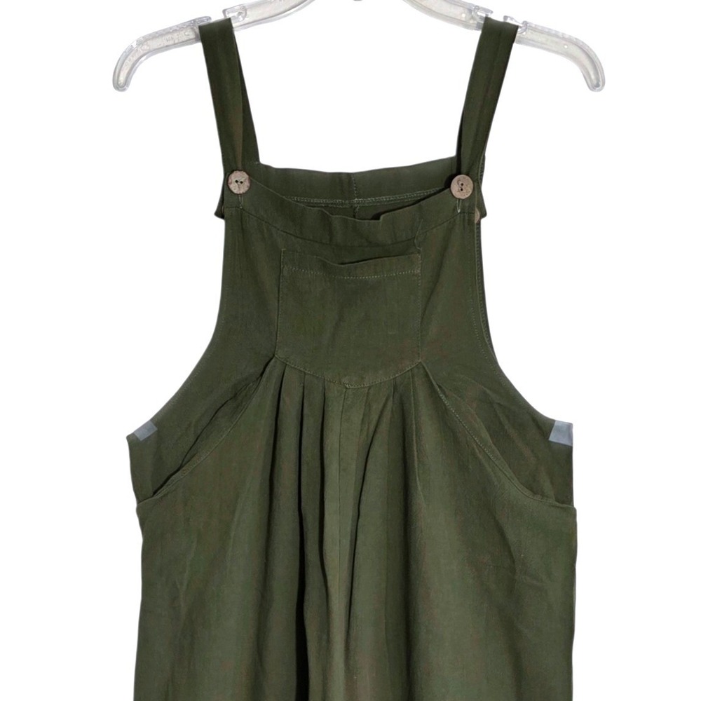 Women's Wide Leg Bib Cropped Jumpsuit Size Medium Olive Green Overalls EUC - Picture 4 of 9